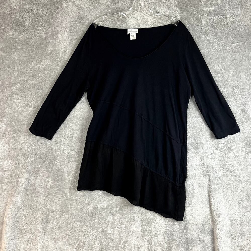 Soft Surroundings Tunic Top Womens L Asymetrical Hem Quarter Sleeves Made in USA